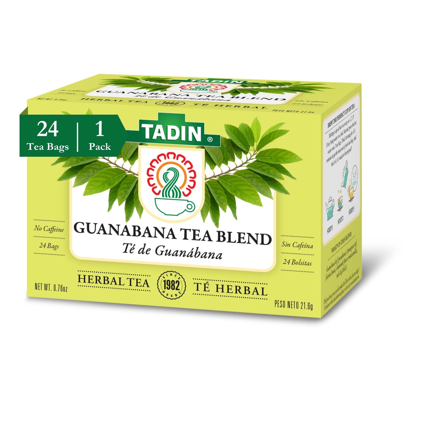 Tadin Guanabana Tea Blend, Soursop Herbal Tea, Caffeine Free, 24 Tea Bags Per Box, Pack of 1