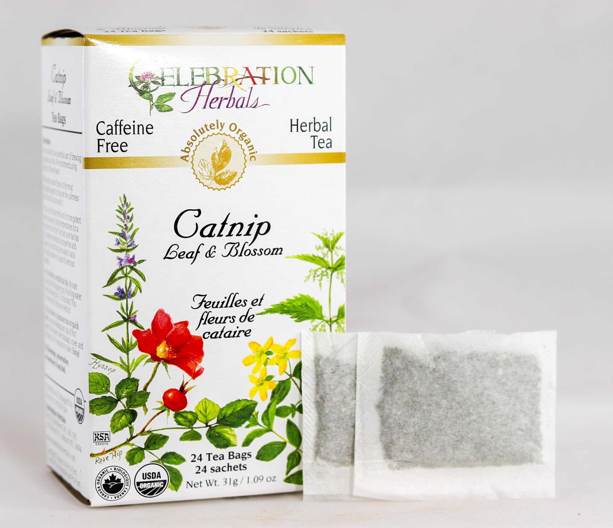 Celebration Herbals Organic Catnip Leaf and Blossom Tea Caffeine Free -- 24 Herbal Tea Bags