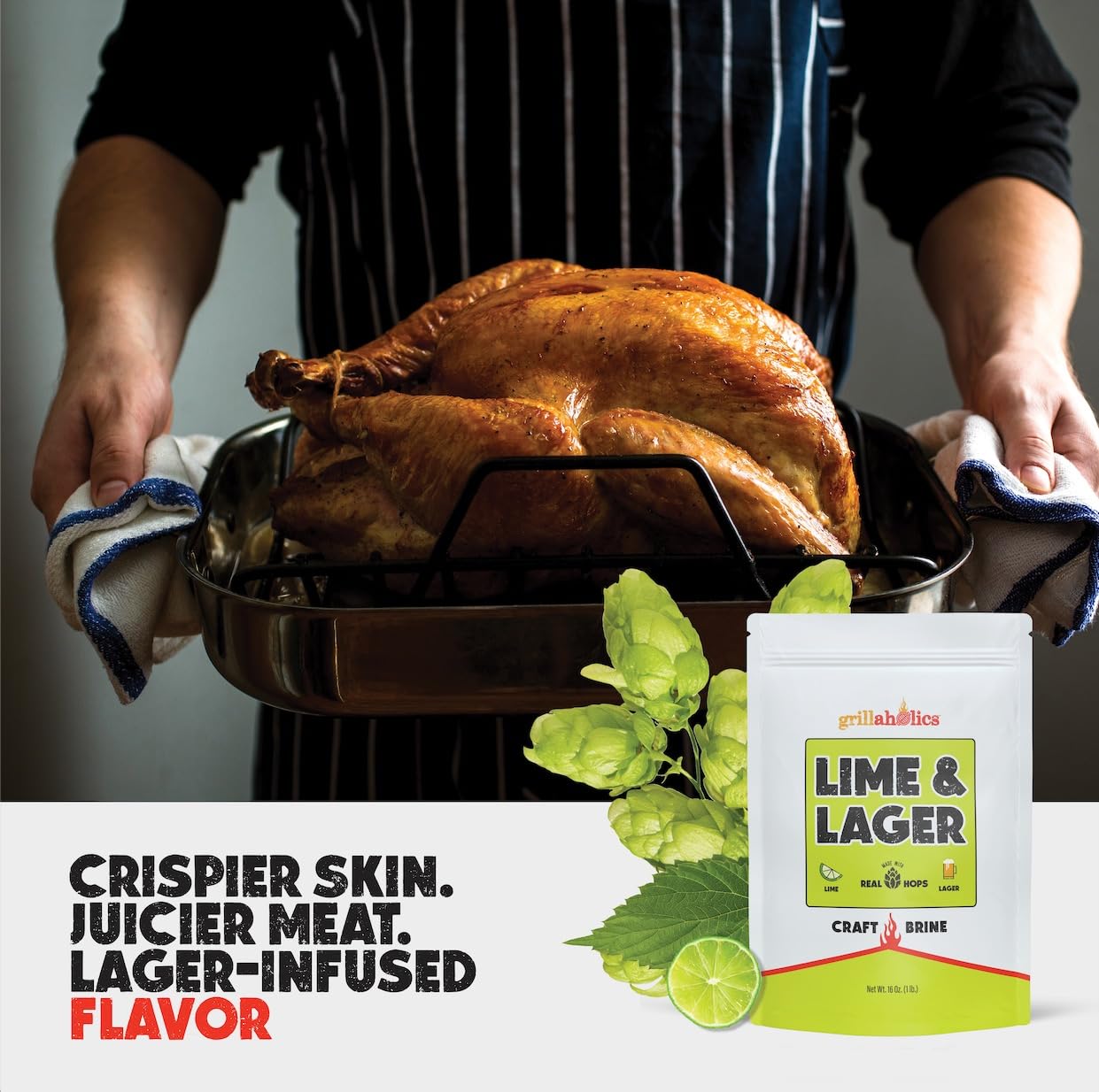 Grillaholics Lime & Lager Turkey Brine Mix - Made with Real Hops | 16oz Bag
