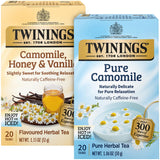 Twinings Camomile Herbal Tea Bag Variety 2-Pack - Pure + Honey & Vanilla Naturally Caffeine-Free Teas, 20 Count Each