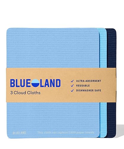 BLUELAND Cloud Cloth, 3-Pack, Reuseable Paper Towel Replacement, Natural Swedish Dish Kitchen Sponge