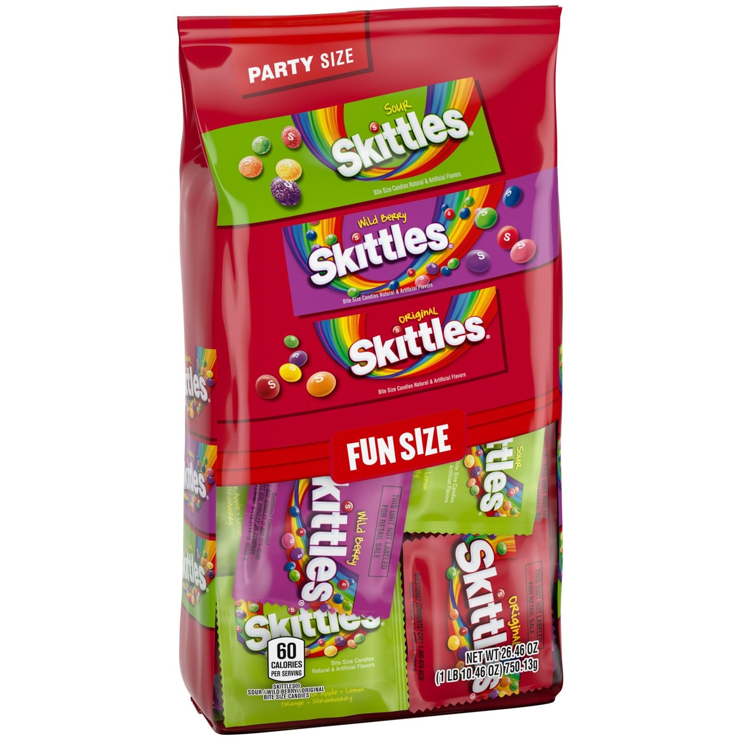Wrigley's Skittles Fun Size Original, Wild Berry, and Sour Chewy Individually Wrapped Stocking Stuffers Christmas Candy Variety Pack, 26.46 Oz Bulk