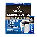 VitaCup Genius Instant Coffee Packets, Increase Energy & Focus, Keto Coffee, Serve Hot or Cold Brew, MCT Oil, Turmeric, B Vitamins, D3, Bold