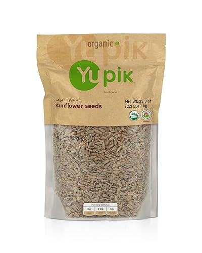 Yupik Organic Sunflower Seeds, No Shell, 2.2 lb (35.2 oz), Non-GMO, Vegan, Gluten-Free, Kosher, Raw Seeds, Salt-Free, Oil-Free, Source of Fiber