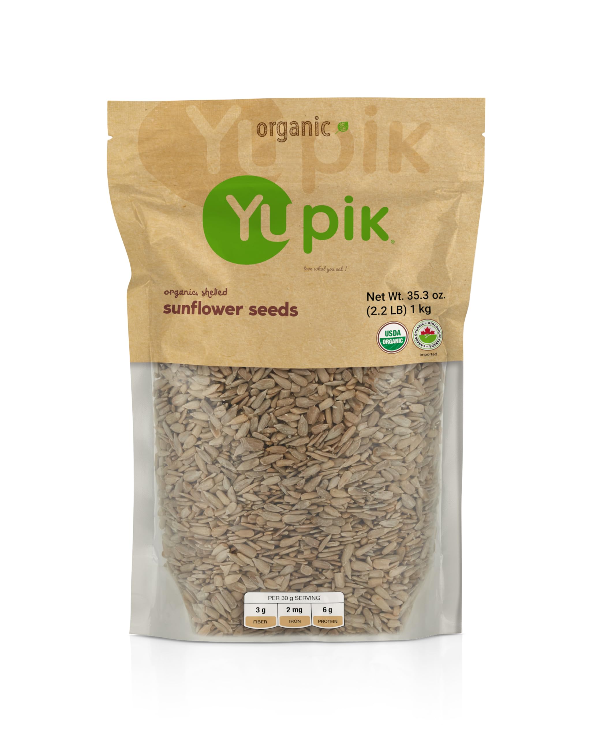 Yupik Organic Sunflower Seeds, No Shell, 2.2 lb (35.2 oz), Non-GMO, Vegan, Gluten-Free, Kosher, Raw Seeds, Salt-Free, Oil-Free, Source of Fiber