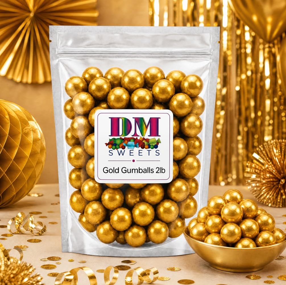 Gold Gumballs - 2 lbs of 1" Tutti Frutti Shimmer Gumballs Party Candy, Candy Buffet, Weddings, Events, Decorations, Piñata Filler