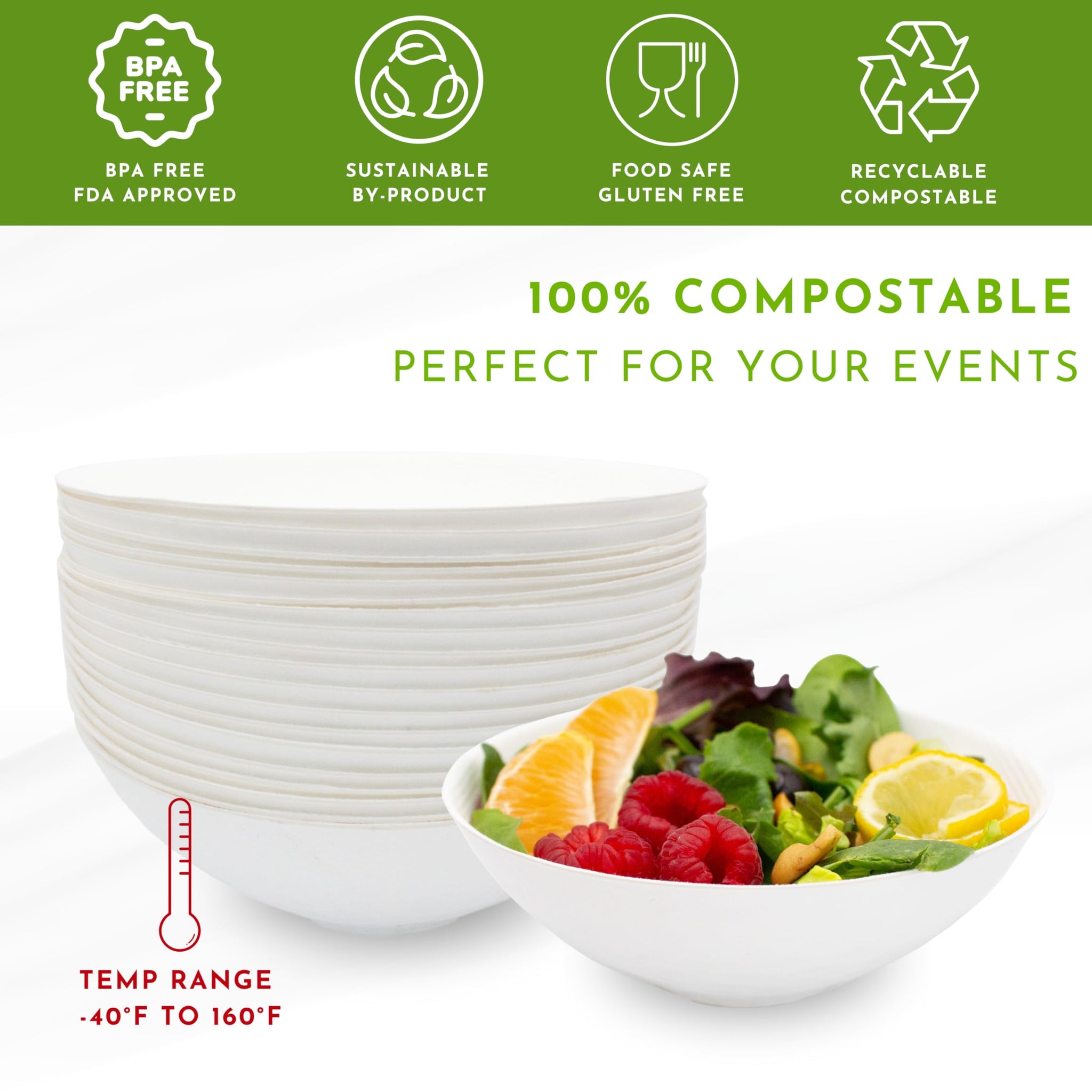 50ct Sugarcane 7oz Small Modern White Bowl Eco Friendly Perfect Small Disposable Plates & Soup Bowls for Caterers, Wedding Planners, Parties CMJJ