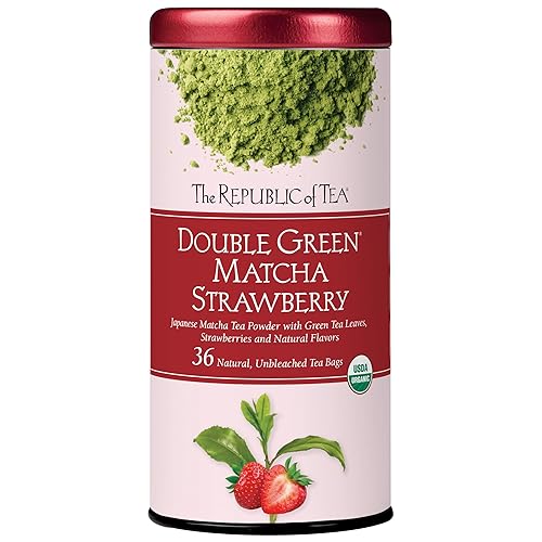 The Republic of Tea Organic Double Green Matcha Strawberry, Individual Tea Bags with Japanese Matcha Tea Powder and Green Tea Leaves Blend, Natural