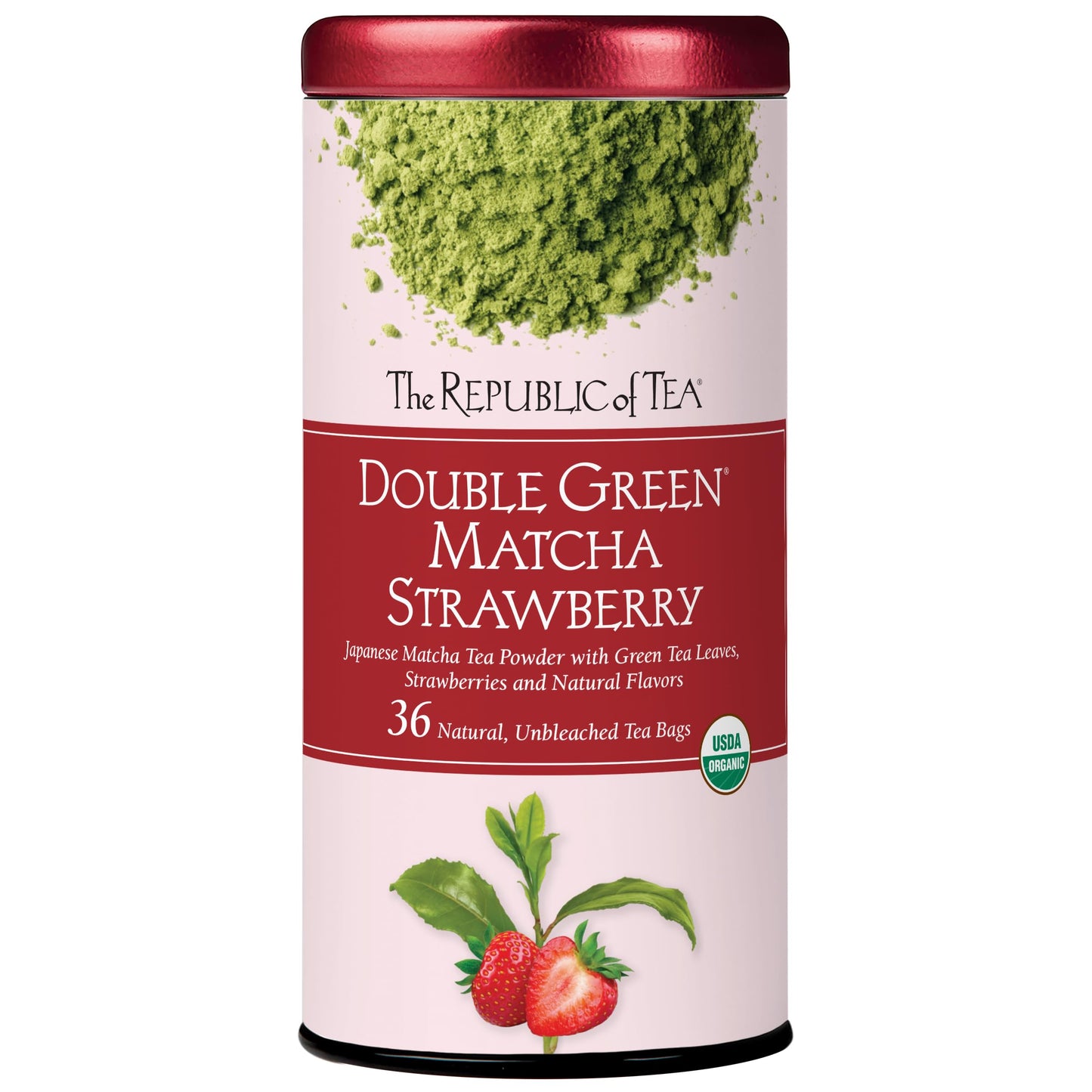 The Republic of Tea Organic Double Green Matcha Strawberry, Individual Tea Bags with Japanese Matcha Tea Powder and Green Tea Leaves Blend, Natural