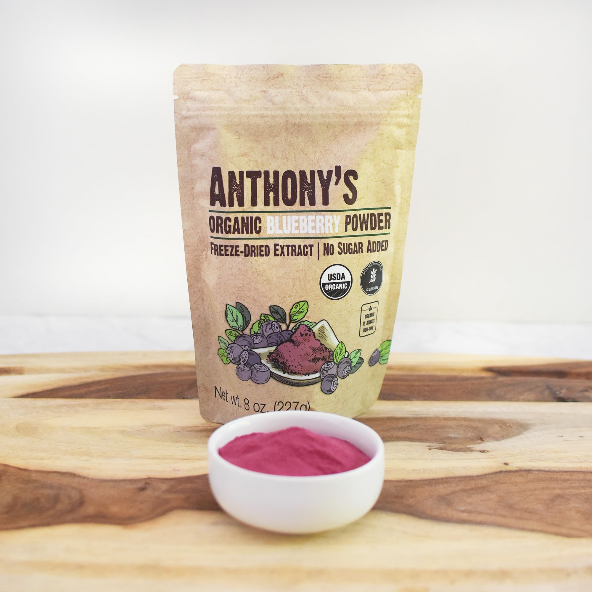 Anthony's Organic Blueberry Powder, 8 oz, Freeze-Dried, Gluten Free, Non GMO