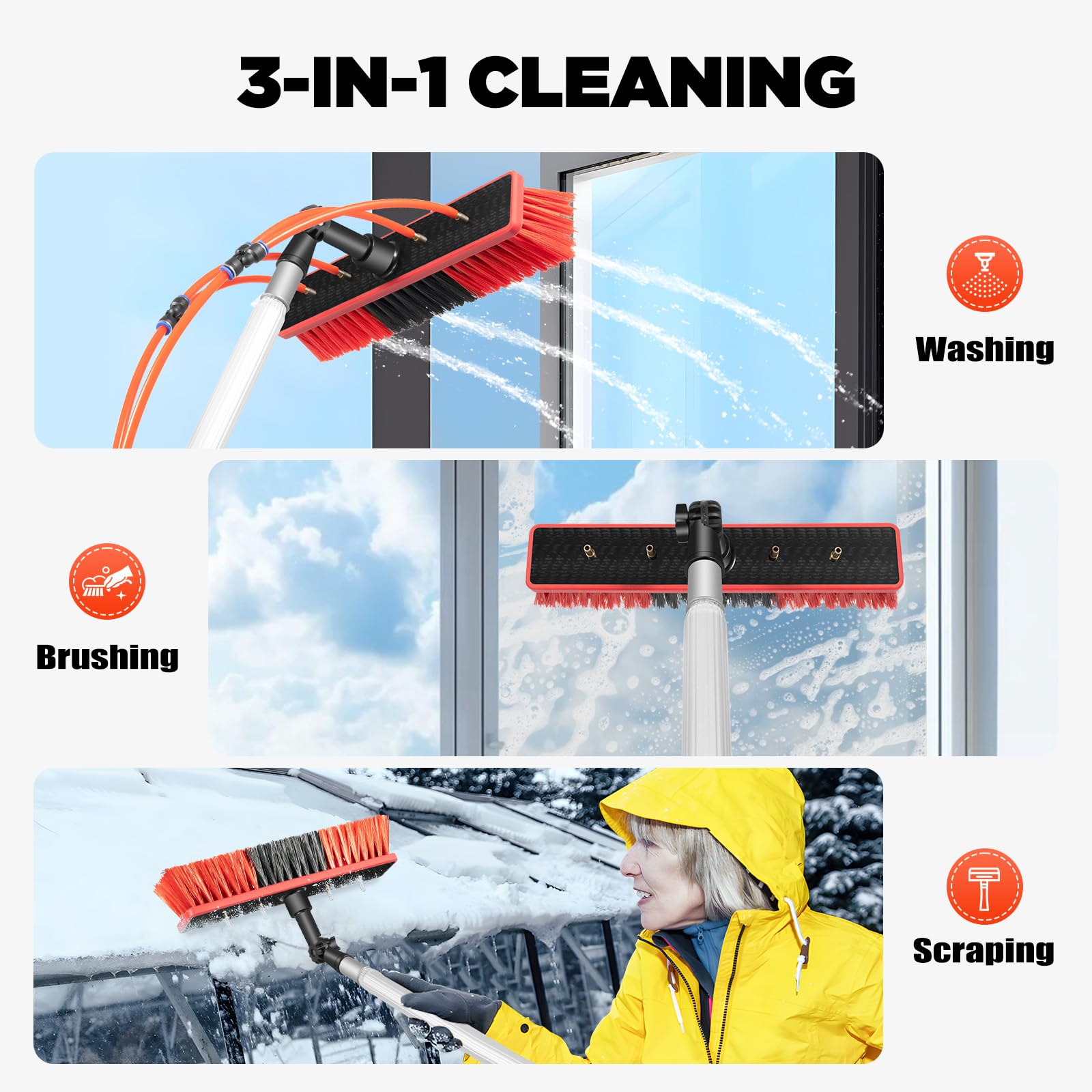 Akynjtbca 26ft Window Cleaning Kit, Solar Panel Cleaning Brush & Squeegee Kit, Aluminum Extendable Water Fed Pole Kit, Outdoor Window Washing