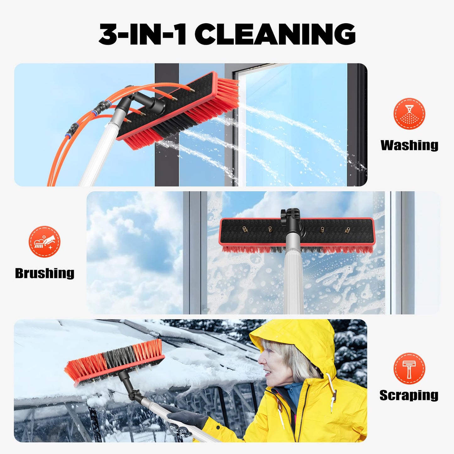 HIFMGHE 24ft Water Fed Pole Kit, Telescopic Solar Panel Cleaning Brush Kit, Car Glass Washing Equipment Tool, Outdoor Window Cleaner with 180°