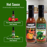 Tru Hot Sauce Combo Zesty Jalapeño (3 Packs) & Sweet Habañero (3 Packs) - All-Natural, Bold, Spicy & Sweet | Smoky Hot Sauces Perfect for Cooking