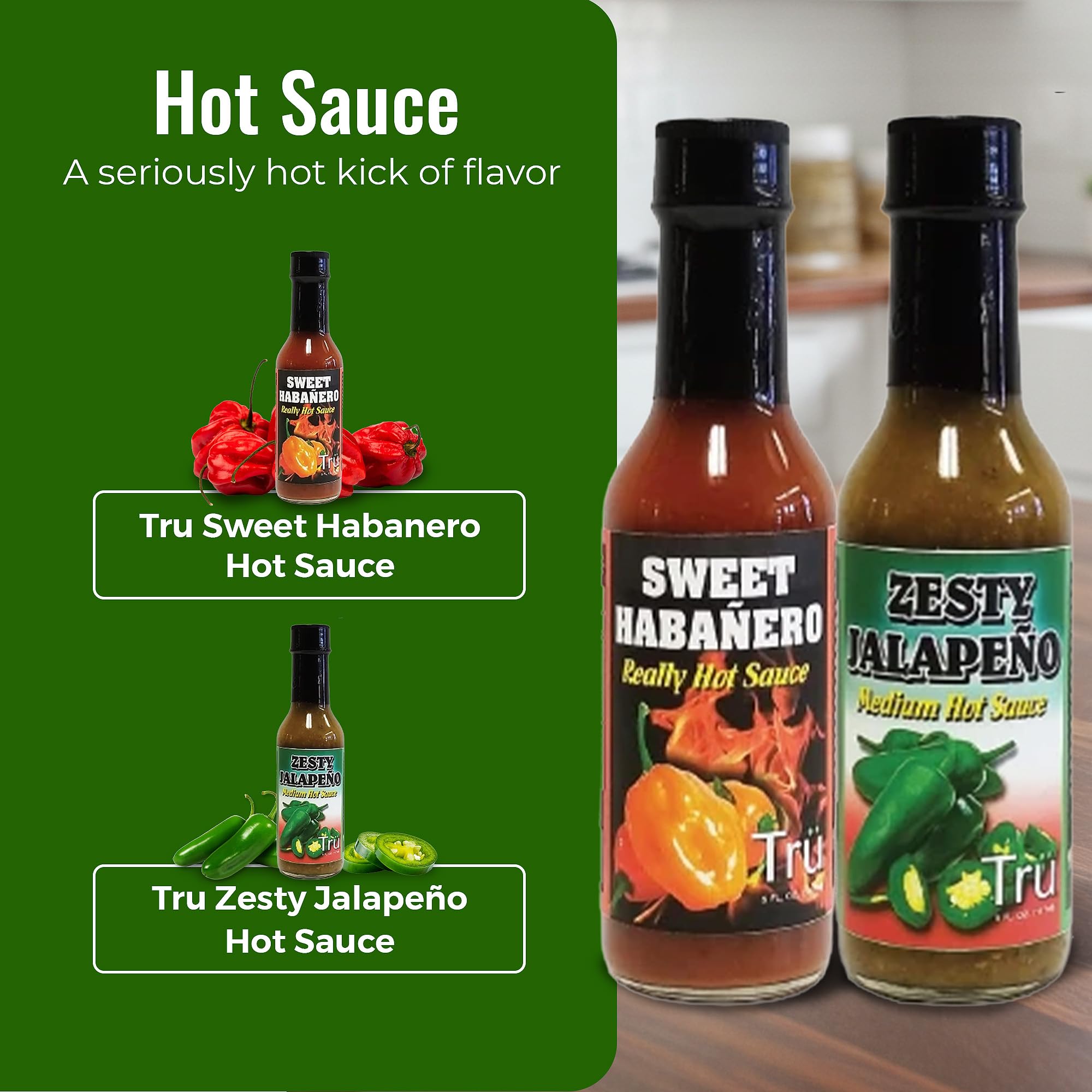 Tru Hot Sauce Combo Zesty Jalapeño & Sweet Habañero - All-Natural, Bold, Spicy & Sweet | Smoky Hot Sauces Perfect for Cooking & Grilling