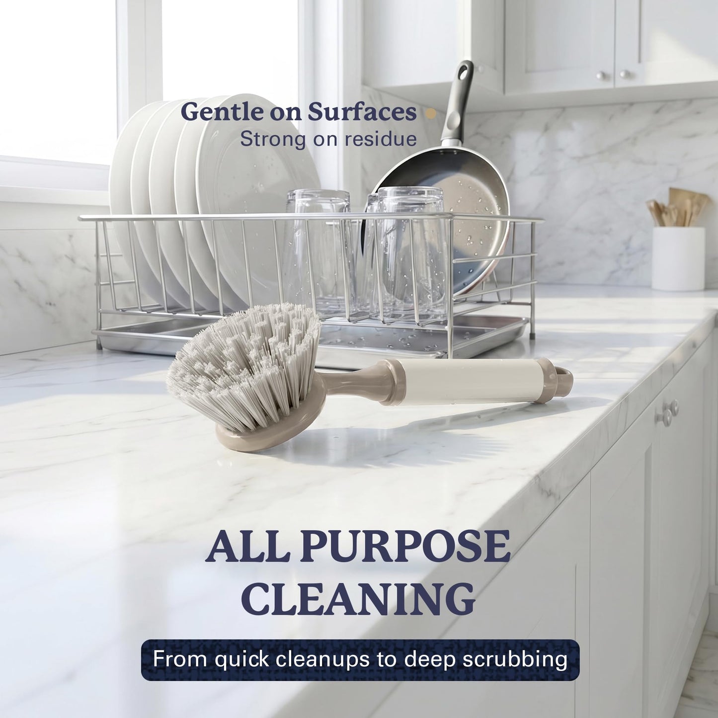 Farberware Dish Brush with Handle - 2 Pack Kitchen Scrub Brush for Dishes, Non-Scratch Dishwashing Brush Set with Firm Bristles for Pots, Pans
