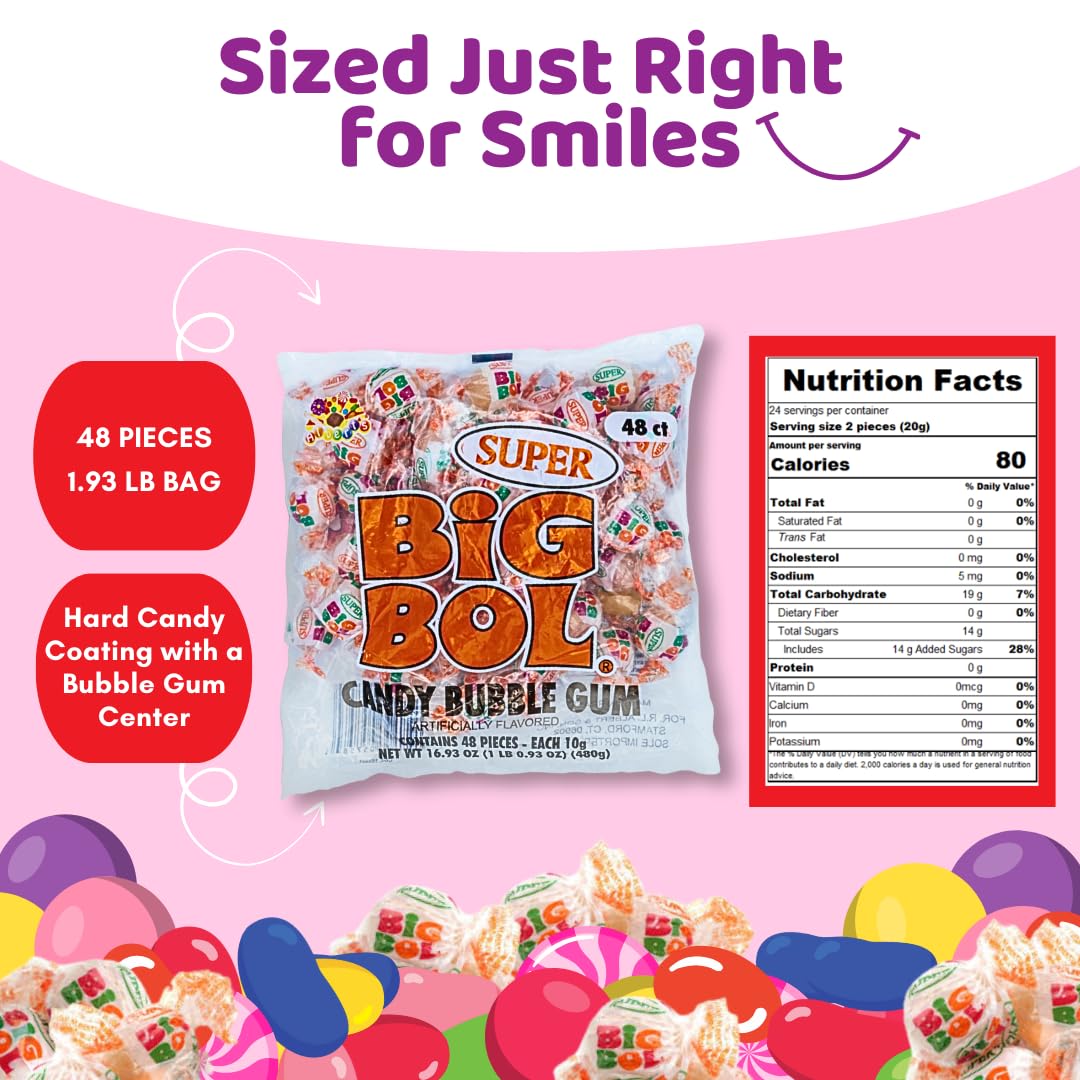 ALBERT'S Candy Super BIG BOL Candy Bubble Gum, 10g Per Piece, 48 count (1-Pack)