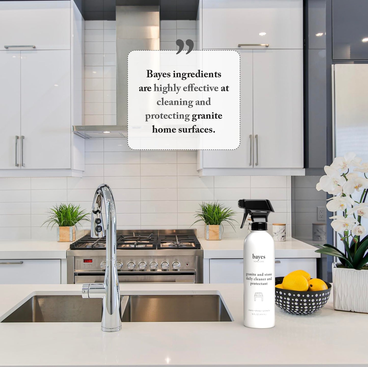 Bayes Granite and Stone Daily Cleaner and Protectant - Cleans, Shines, and Protects - For Granite, Quartz, Marble, Tile, Stone Surfaces - 16 oz