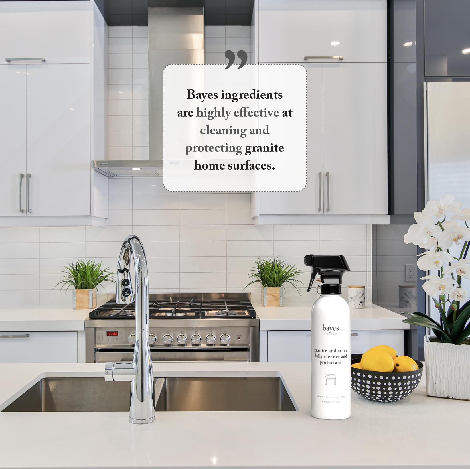 Bayes Granite and Stone Daily Cleaner and Protectant - Cleans, Shines, and Protects - For Granite, Quartz, Marble, Tile, Stone Surfaces - 16 oz