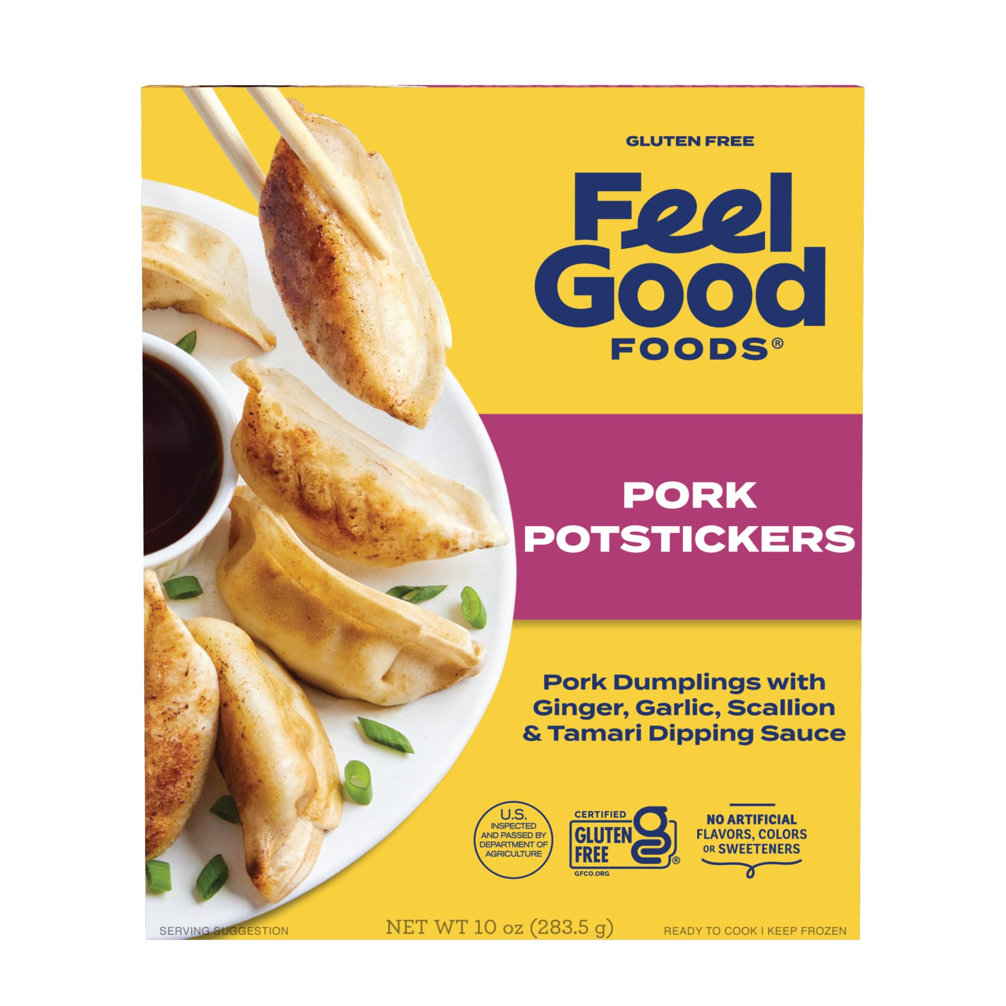Feel Good Foods Potstickers Pork - Frozen Gluten Free Potstickers, Umami Tamari Dipping Sauce, Appetizers & Snacks, 10oz