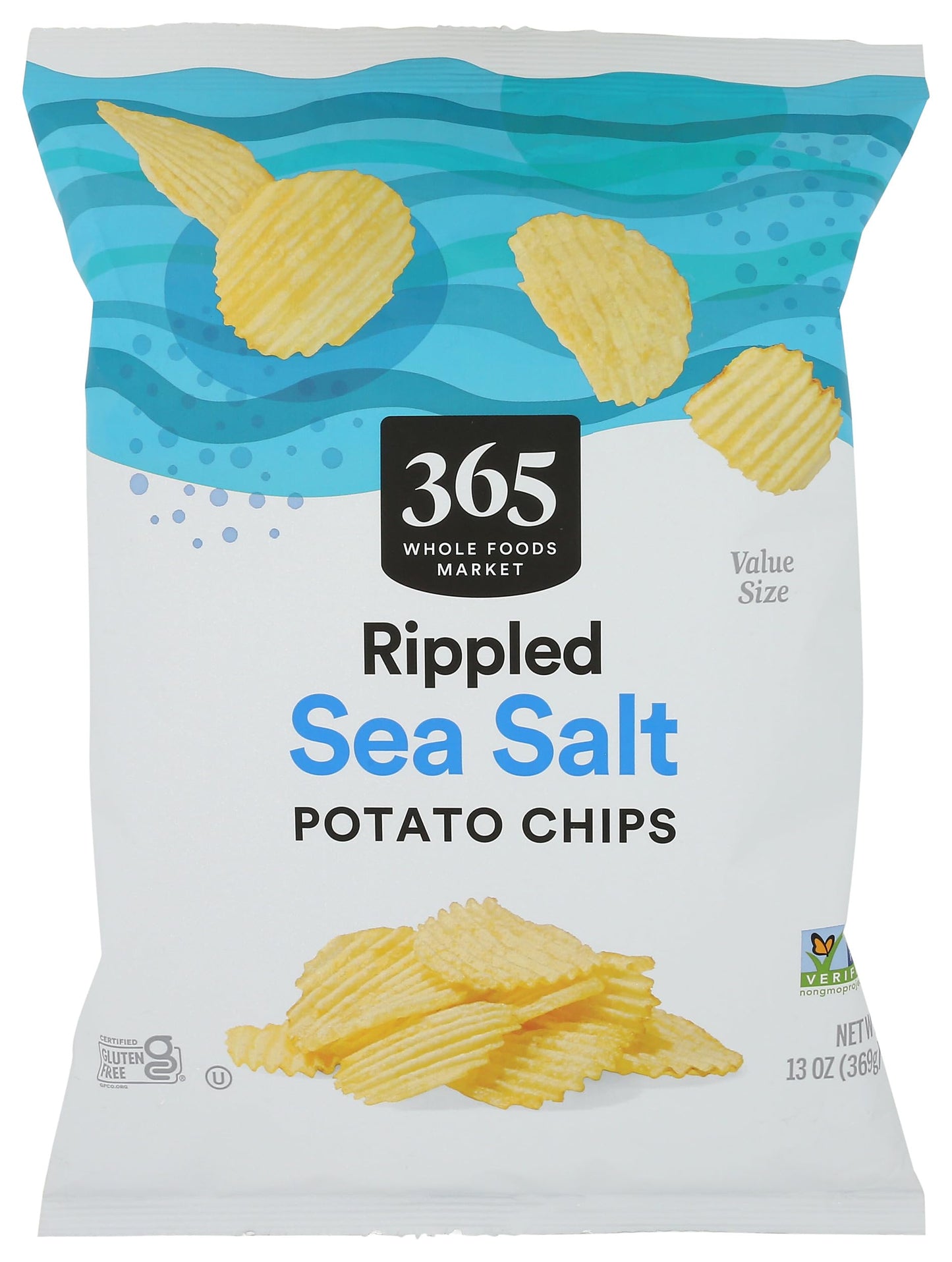 365 By Whole Foods Market, Potato Chips Rippled Sea Salt - Party Size, 13 Ounce