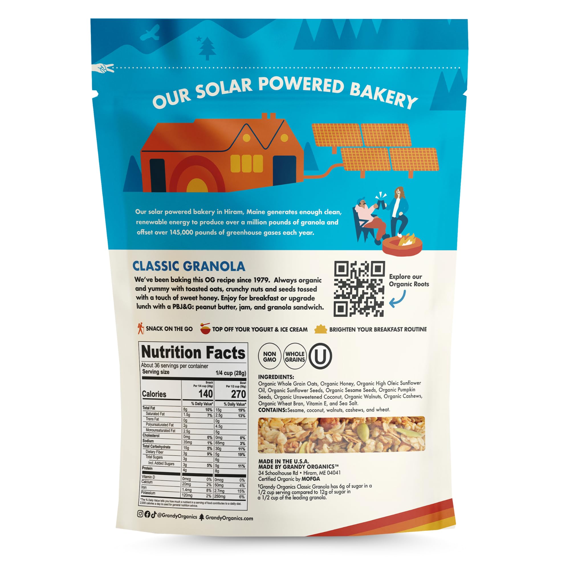 Grandy Organics Classic Granola - Certified Organic & Low Sugar Granola - 8g Protein - Non GMO & Dairy Free - Oats, Pumpkin Seeds, Cashews & Walnuts