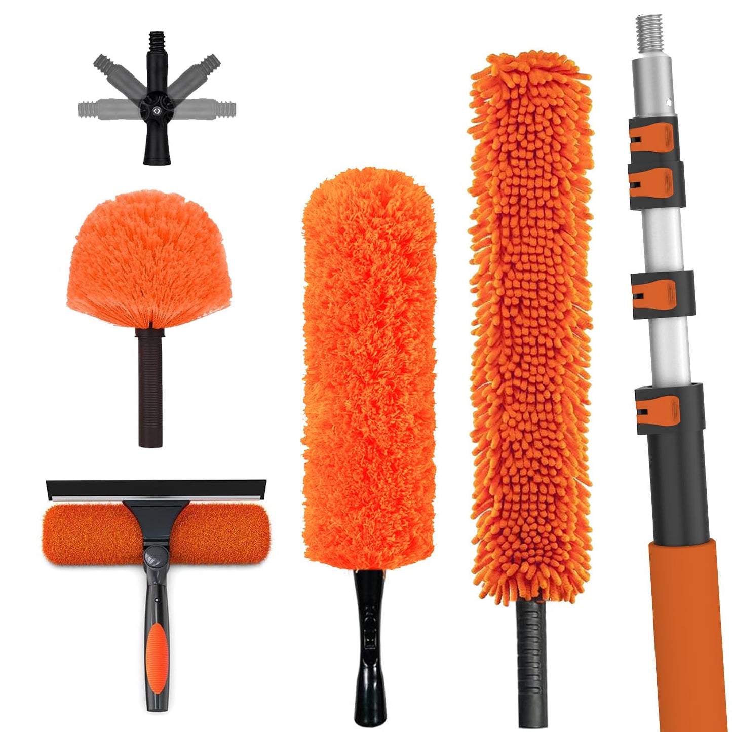 LAANPOLE 26FT High Reach Duster Cleaning Kit with Extension Pole, High Ceiling Fan Cleaner Duster Tool for Fan Blades, Window Washing Kit
