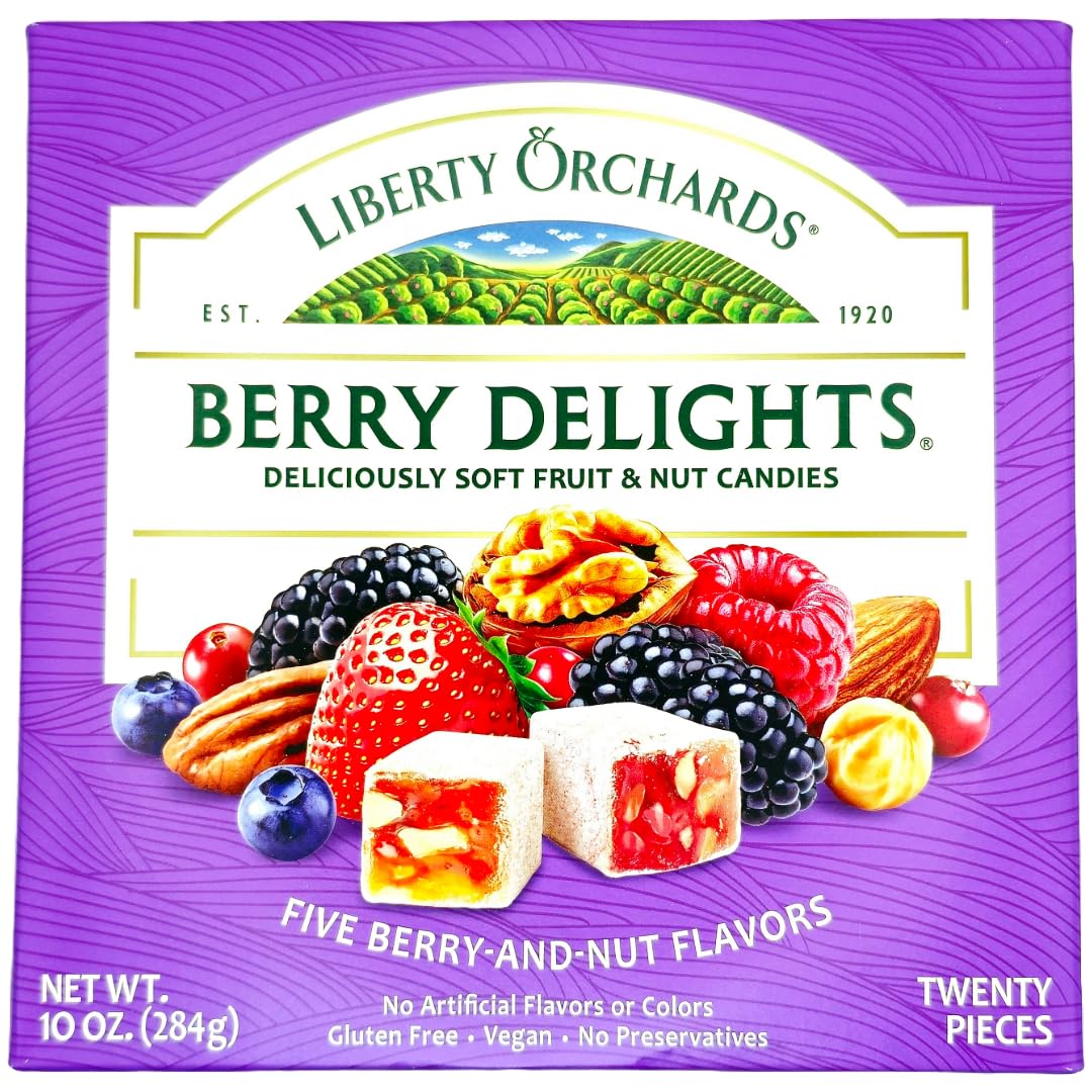 Liberty Orchards Variety 4 Pack | Chocolate Dipped Fruit Delights, Turkish Delight, Aplets & Cotlets, Berry Delight | Gluten Free, Vegan