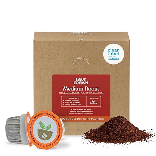 Love Grown Plastic-Free Coffee Pods, 100% Arabica Single-Serve Cups, Compostable, Non-GMO - Compatible with Keurig Coffee Pods Machines and K-Cup