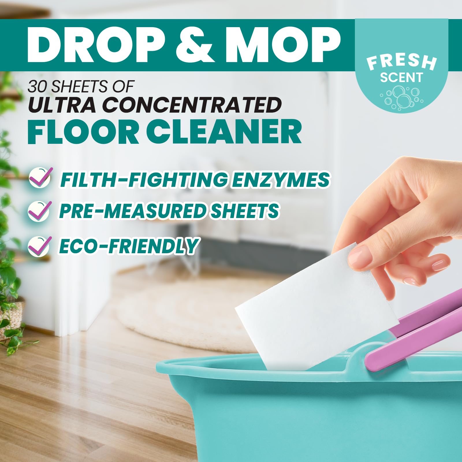 Uncle Todd's Ultra Concentrated Floor Cleaner For Mopping: 30 Natural, 100% Dissolvable Sheets for Mopping - Hardwood & Wood Floor Cleaner