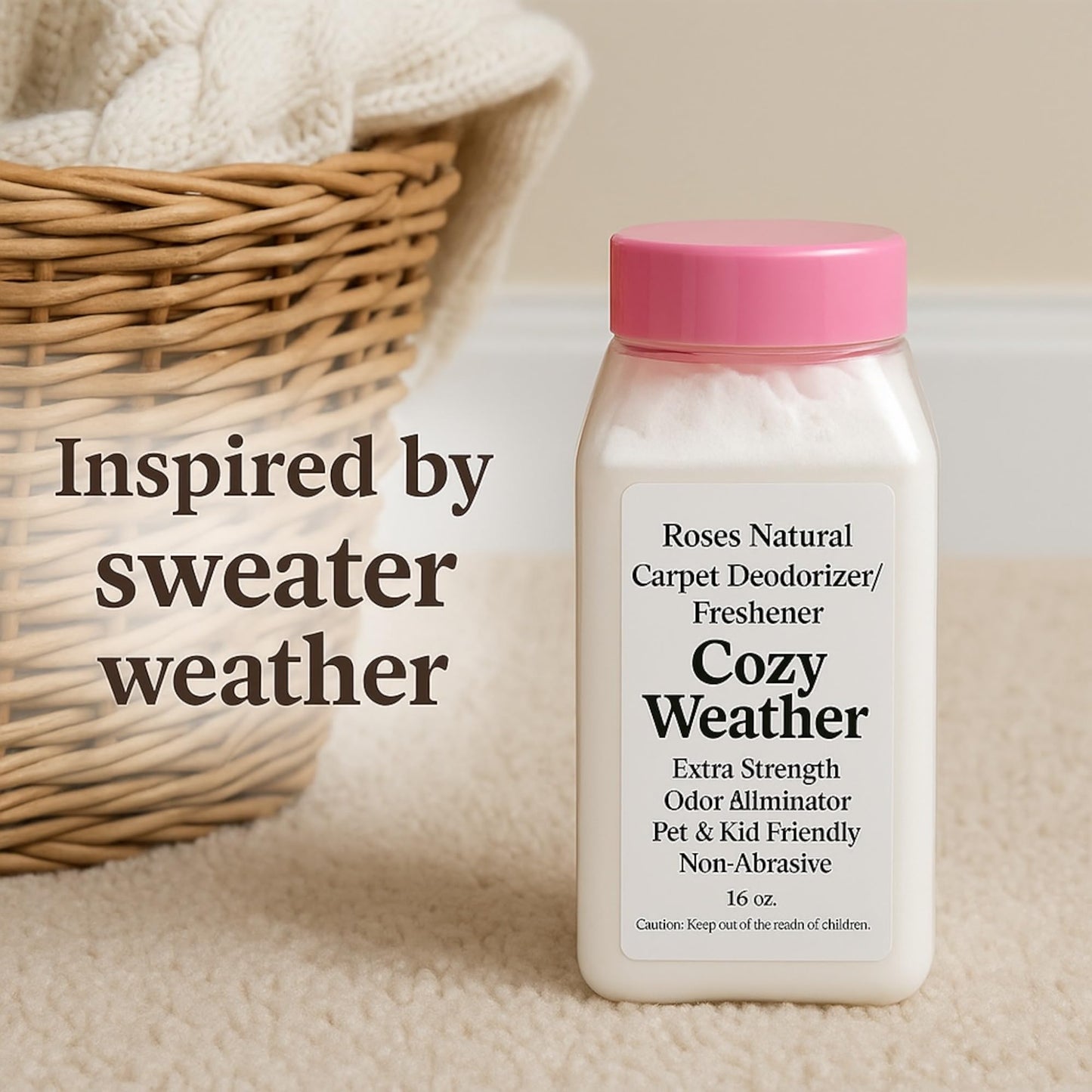 Cozy Weather Carpet Deodorizer Powder - 16 oz Inspired by Sweater Weather | Long-Lasting Fresh Scent, Natural Odor Eliminator | Pet & Kid Friendly