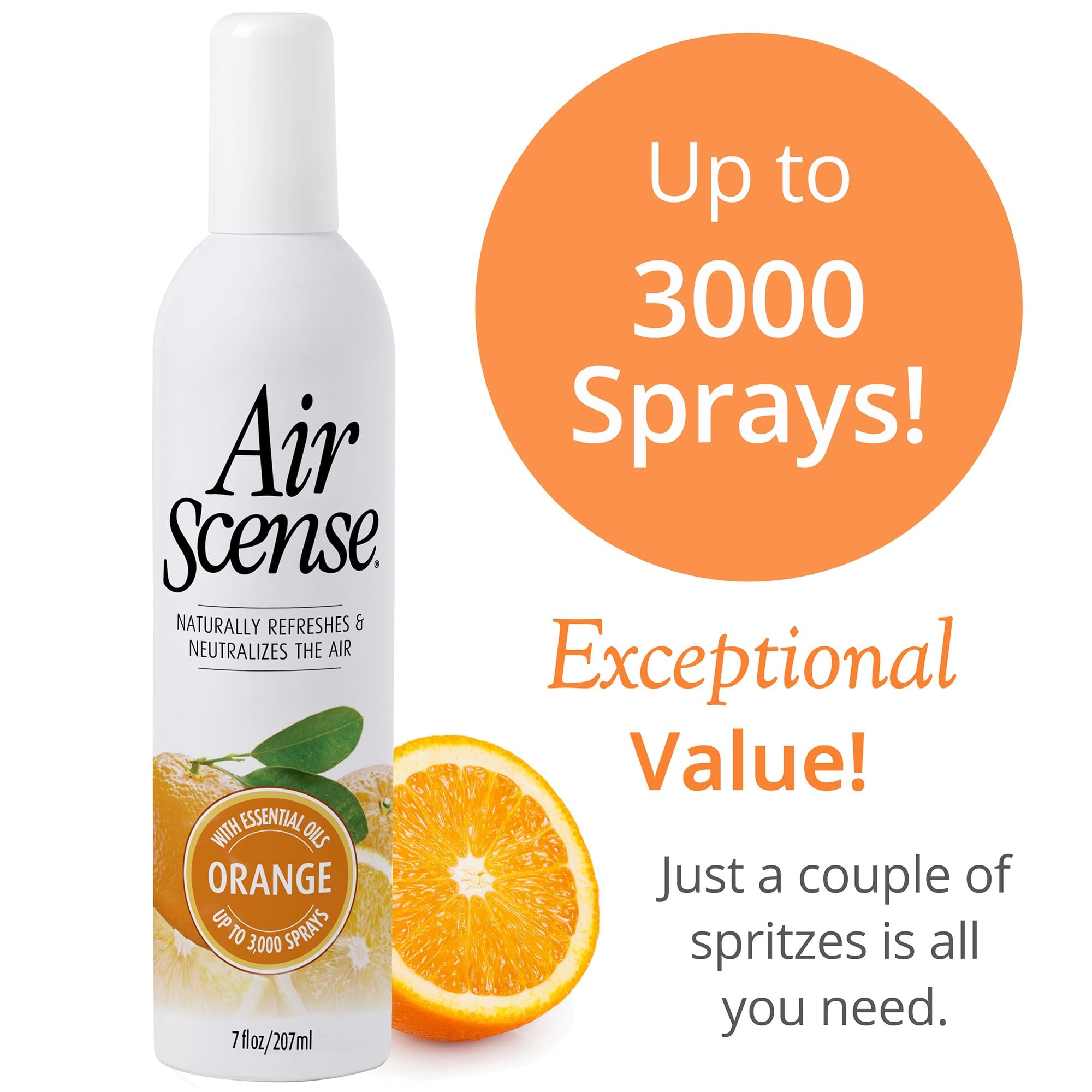 Air Scense Air Freshener Deodorizer Room Spray for Bathroom & Home, Essential Oils, Natural Orange - 7 fl oz (1-Pack)