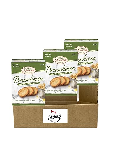 All Natural Bite Size Bruschetta Toast Crackers Bruschettini Vegan Chips (4.23oz 3PACK, Garlic & Parmesan)