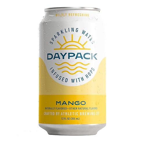 Athletic Brewing Company Daypack Sparkling Water Infused With Hops, Gluten Free & Vegan Soda Water, Zero Calorie, Natural Flavors, Mango, 12 Pack, 12