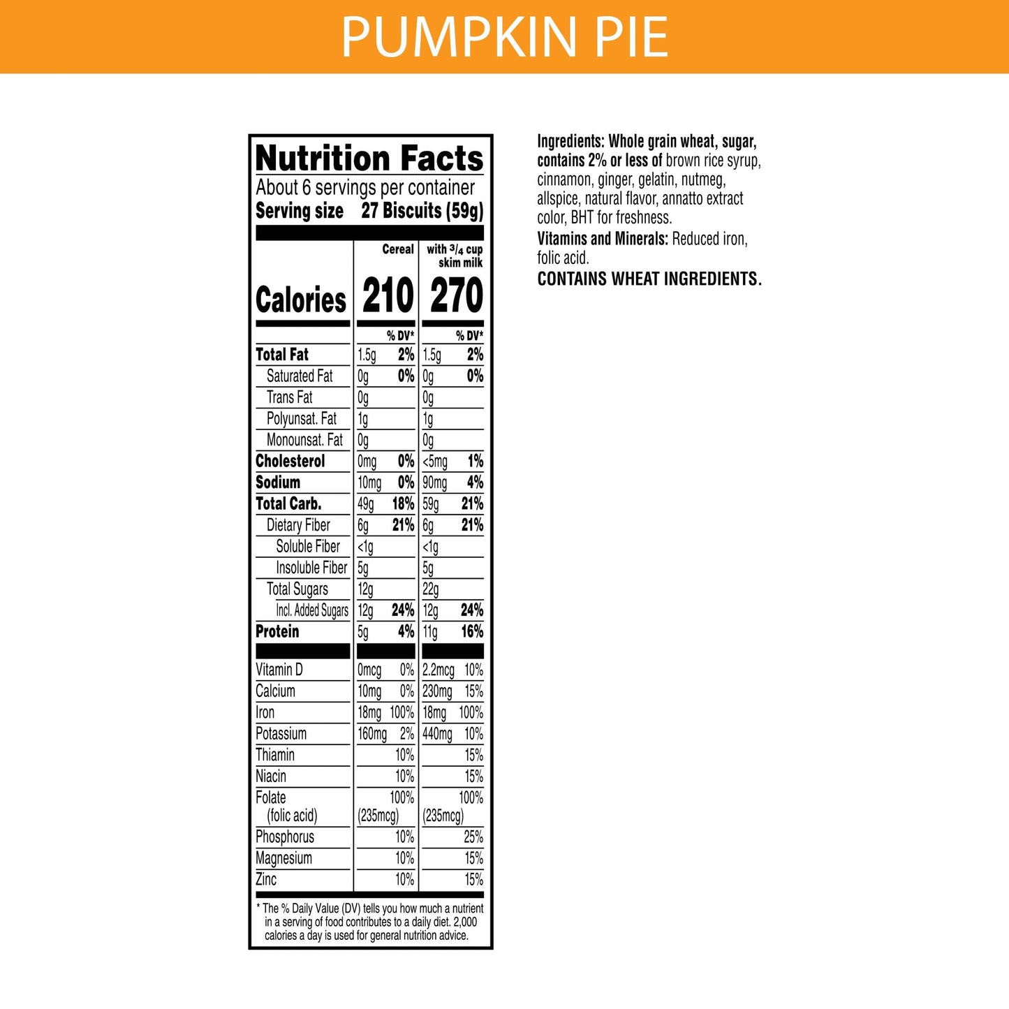 Kellogg's Frosted Mini Wheats Breakfast Cereal, Fiber Cereal, Kids Snacks, Pumpkin Pie Spice, 14.3oz Box (1 Box)