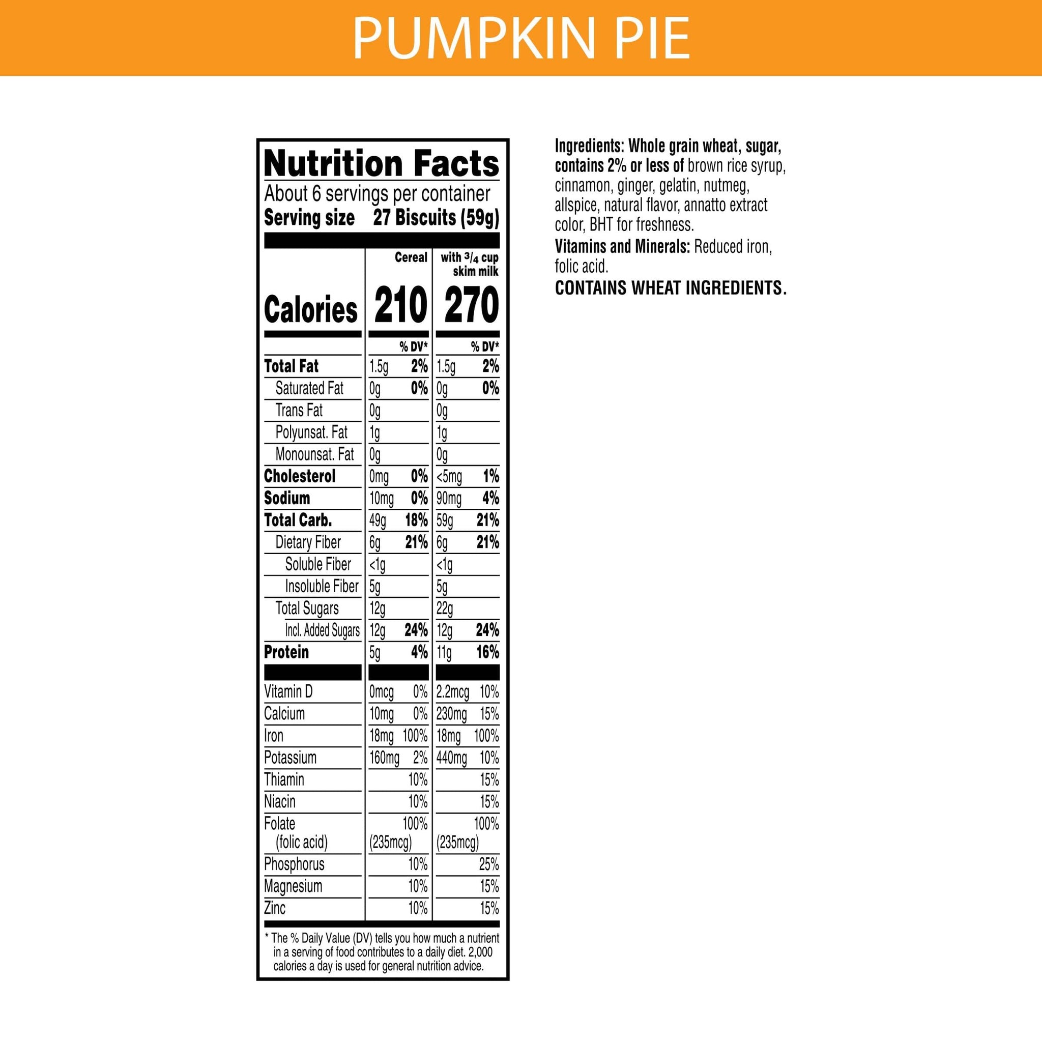 Kellogg's Frosted Mini Wheats Breakfast Cereal, Fiber Cereal, Kids Snacks, Pumpkin Pie Spice, 14.3oz Box (1 Box)