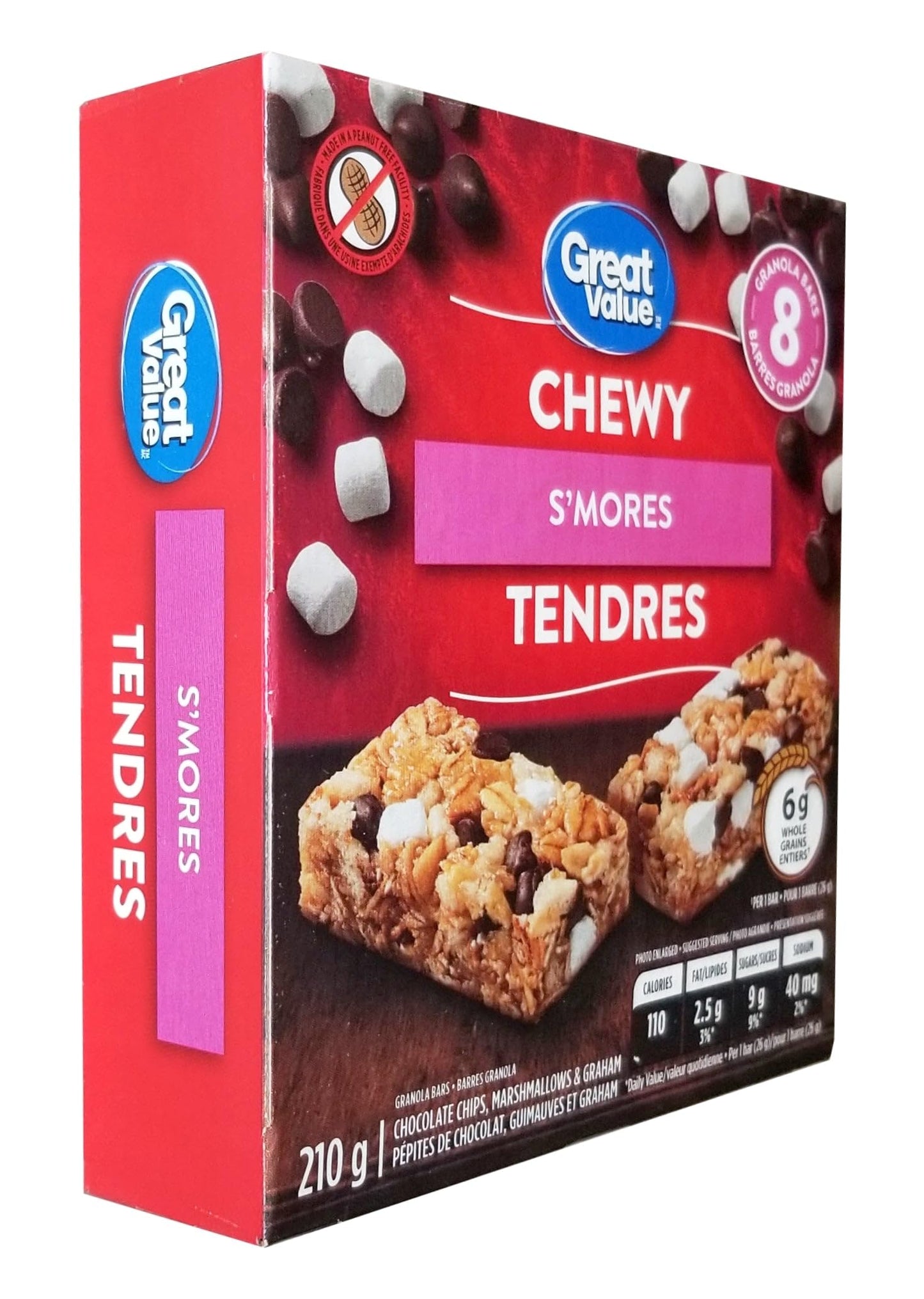 Great Value Chewy S'mores Granola Bars, 8 Bars, 210g/7.35 oz. Box (Imported from Canada)