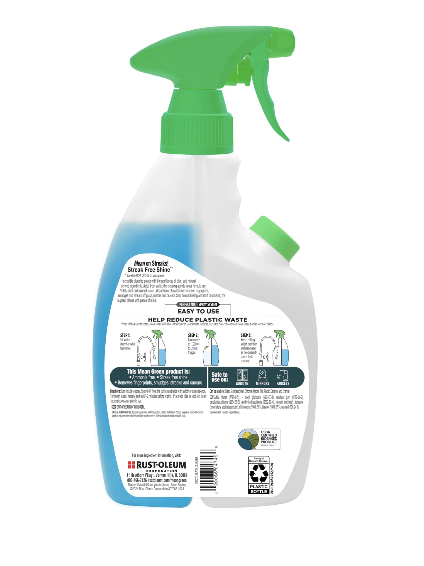 Mean Green Refillable Ultra Powered Glass Cleaner Concentrate, Fresh Scent, 14.3 fl oz - Plant & Mineral Based, Streak-Free Shine, Refillable Bottle