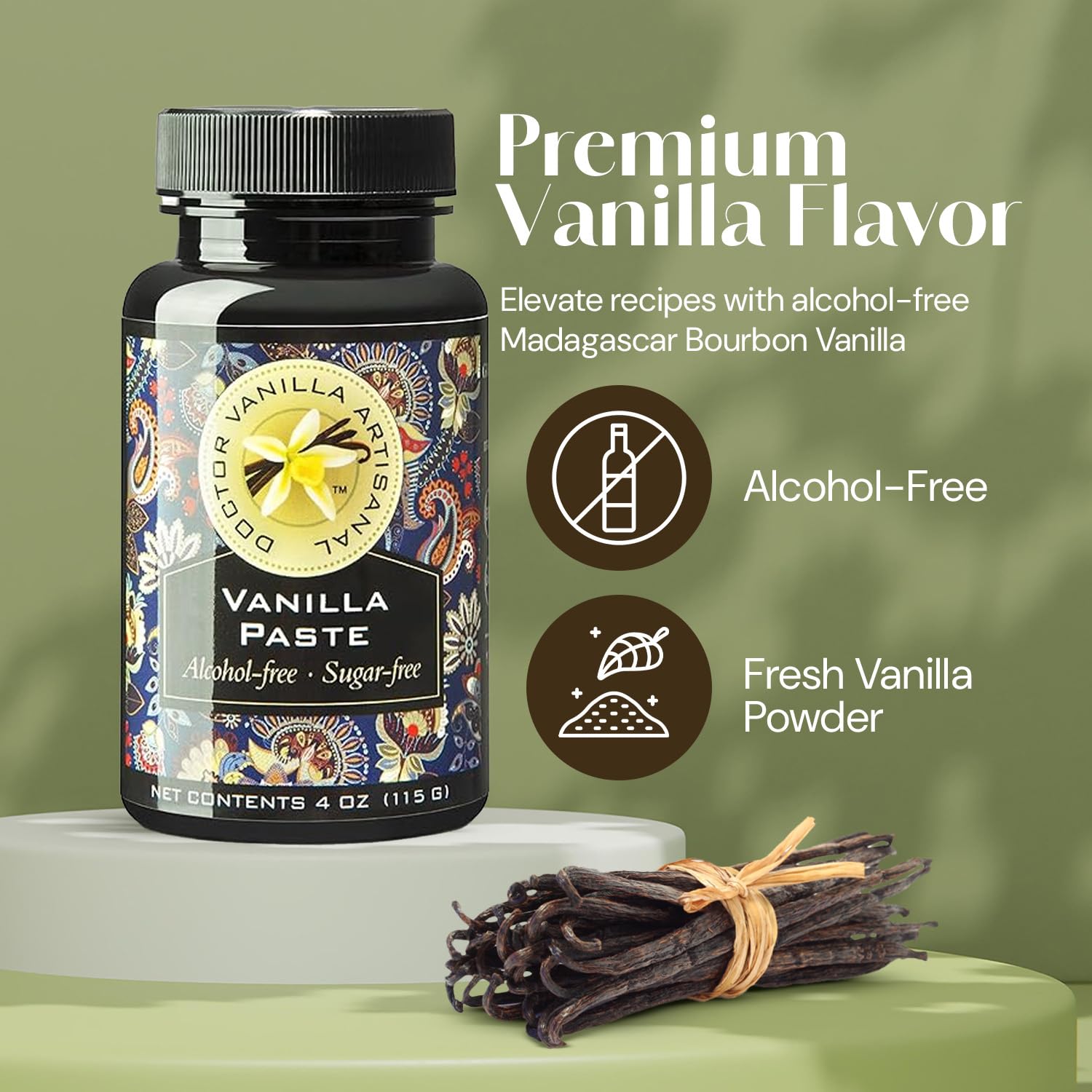 Natural Vanilla Alcohol?Free Paste, 4 fl oz - Madagascar Bourbon vanilla, 100% natural, GMO?free, gluten?free, vegan, paleo, keto, kosher, and halal