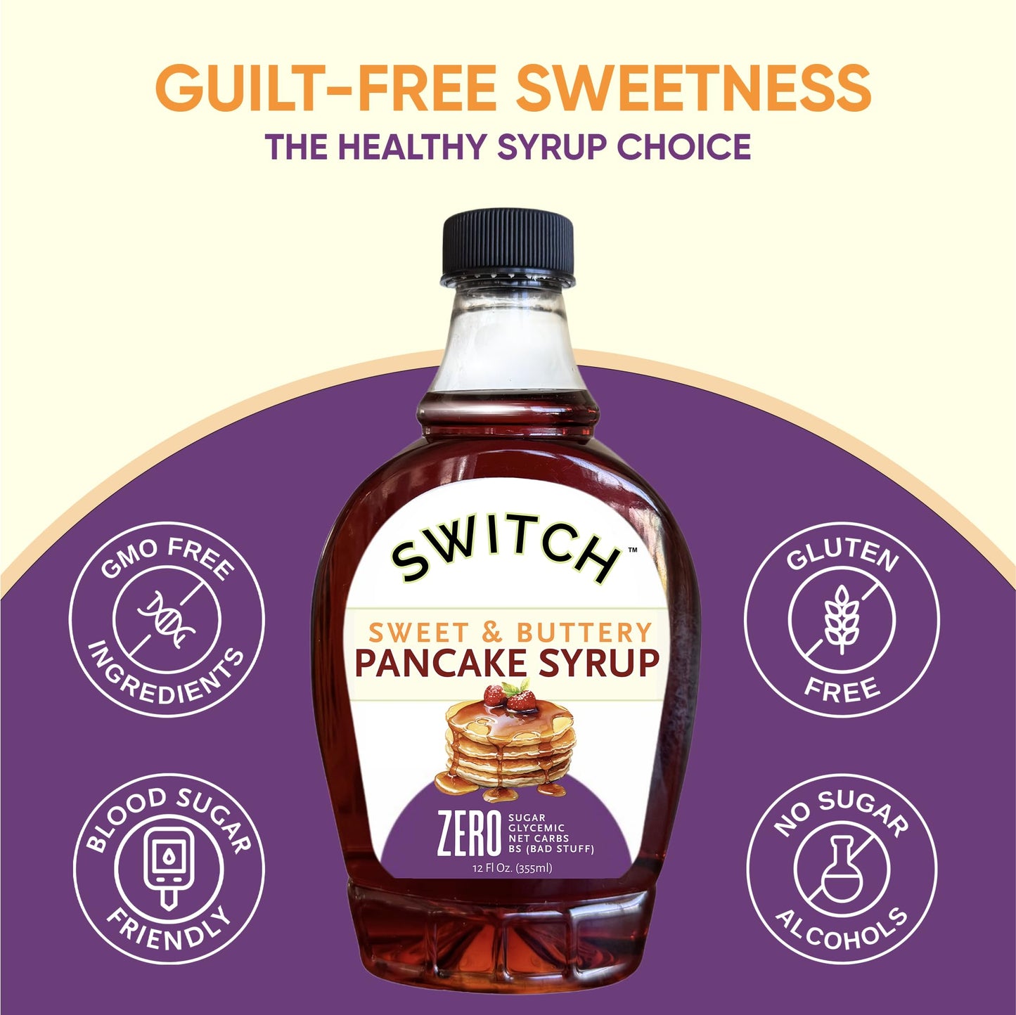 Scrummy Pancake Syrup, Sweet & Buttery Sugar Free Syrup for Pancakes, Waffles & More, Zero Sugar, Zero Net Carbs, Diabetic Friendly, Keto, Vegan, Kosher, Gluten Free, Non-GMO Allulose & Organic Flavors - 12 Fl Oz Bottle (Pack of 1)