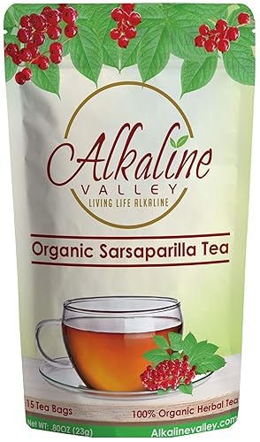 Sarsaparilla Tea - 100% Organic and Alkaline - 15 Unbleached/Chemical-Free Sarsaparilla Tea Bags - Caffeine-Free, No GMO