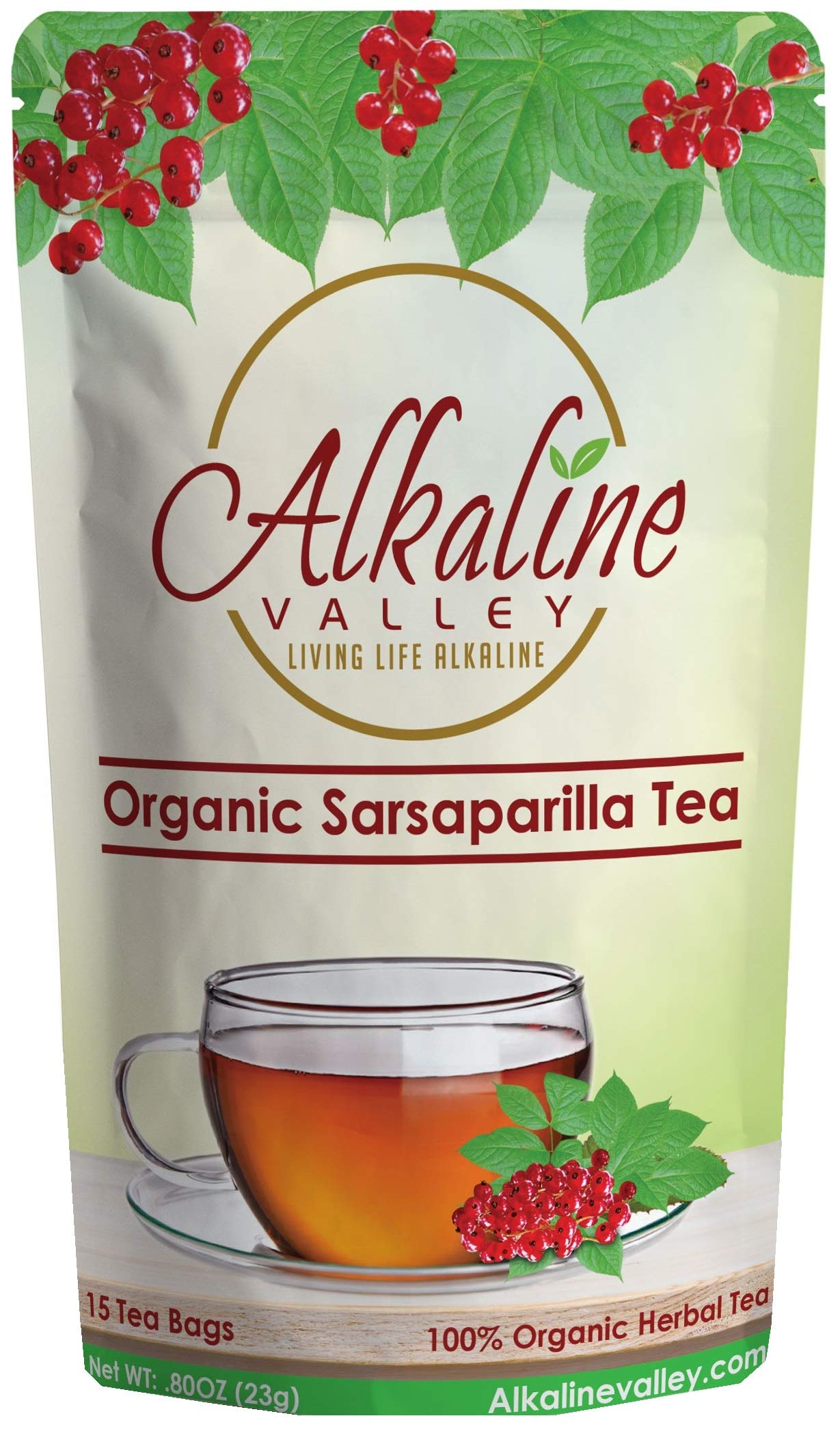 Sarsaparilla Tea - 100% Organic and Alkaline - 15 Unbleached/Chemical-Free Sarsaparilla Tea Bags - Caffeine-Free, No GMO