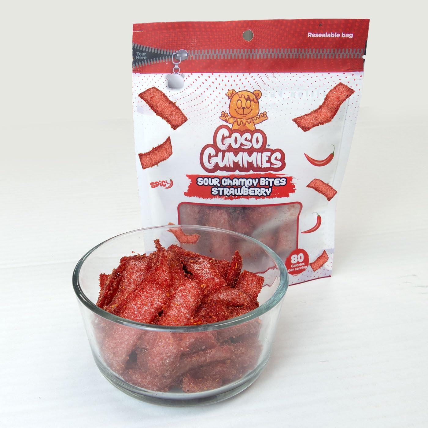 Goso Gummies Sour Strawberry Chamoy Strips - 4oz Bag | Tangy Candy With Real Chamoy Flavor | Sour, Spicy, Sweet | TikTok Viral Candy | Premium Gummy