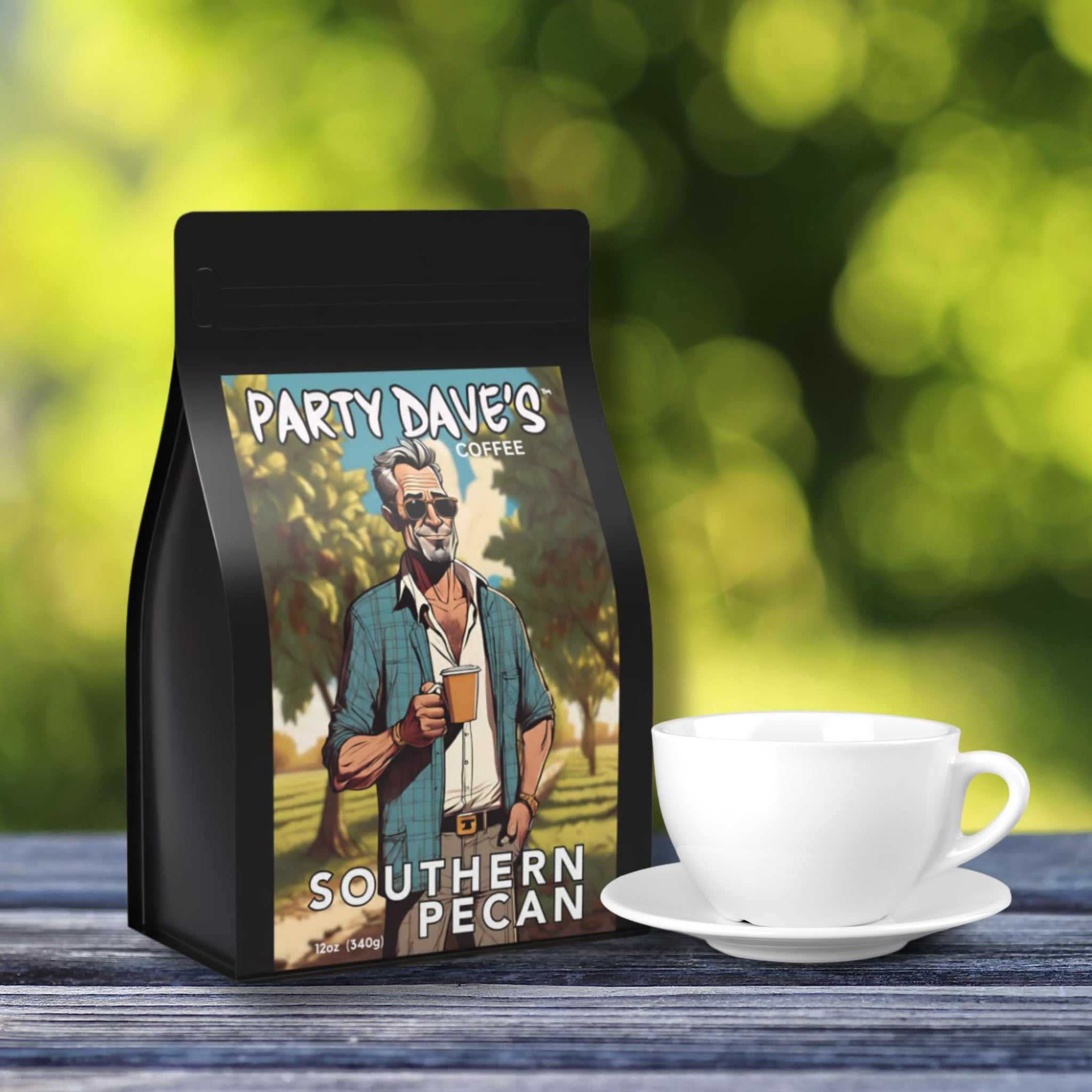Party Dave’s Southern Pecan Flavored Whole Bean Coffee - 100% Arabica, Small Batch Roasted - Smooth & Rich with Buttery Pecan Sweetness - Fresh