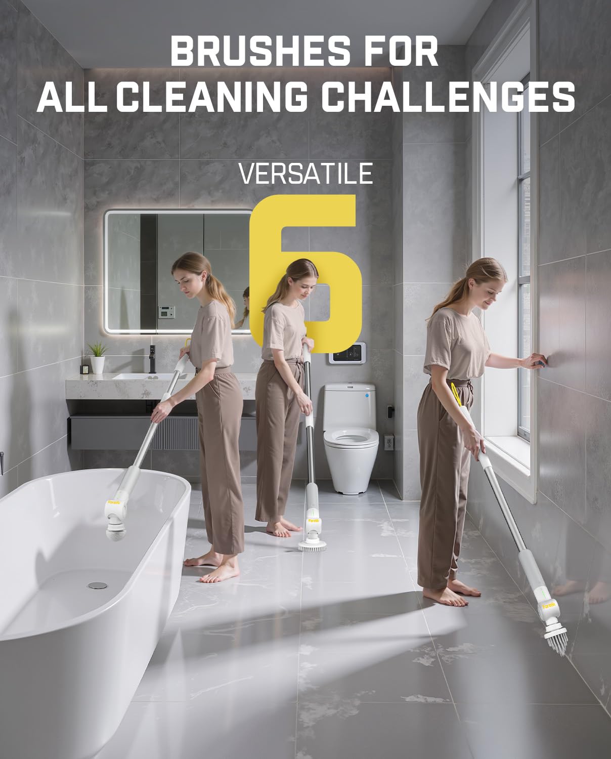 Fanttik Flip G9 Pro Electric Scrubber, VoltiPulse Motor, Dual-Speed Cleaner with 6 Brush Heads, Adjustable Angle & Extendable Handle, IPX7 Waterproof