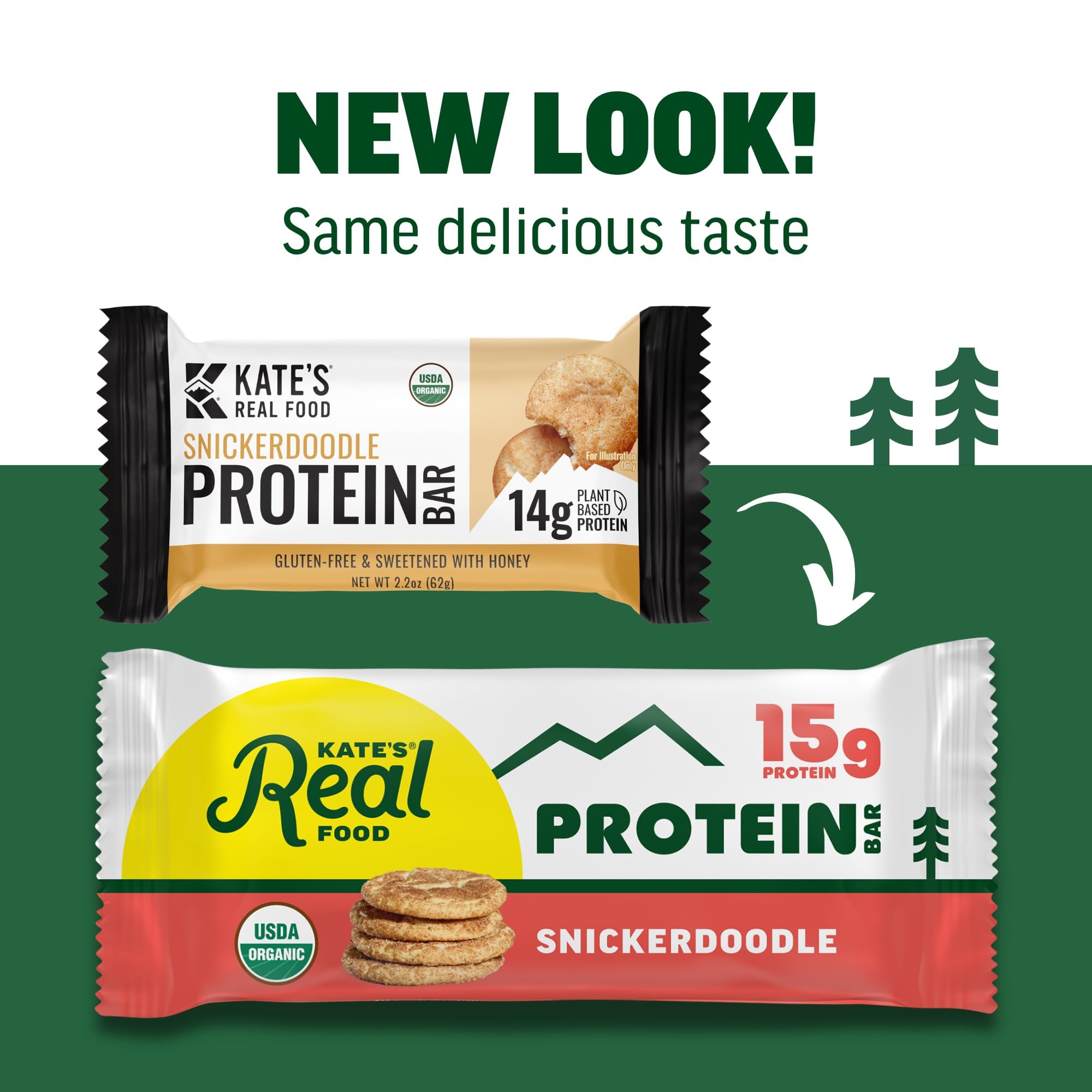 Kate’s Real Food Organic Protein Bars - (Snickerdoodle, 2.2 oz, Pack of 12) - Plant Based Protein Bars - Gluten Free, Soy Free, Non GMO, Whole Grains