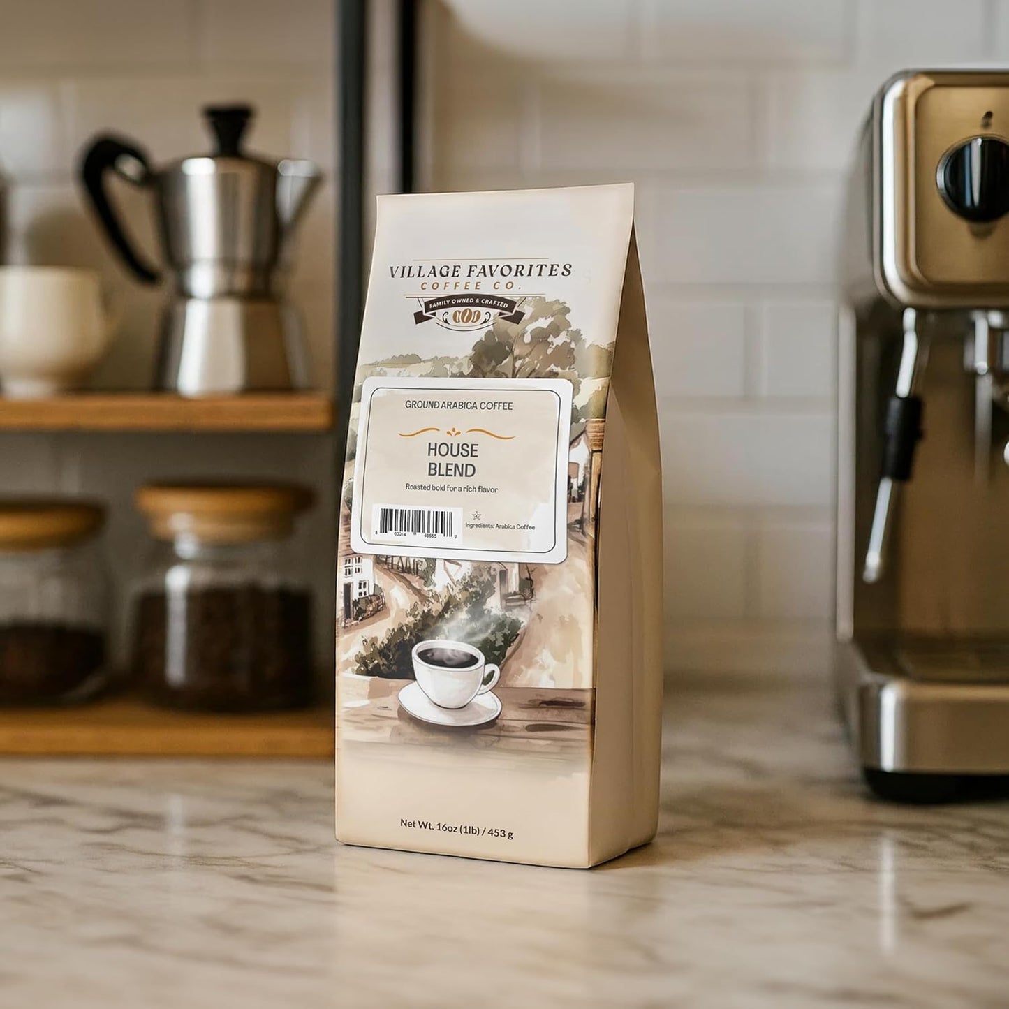 Village Favorites Low Acid Coffee - Mold-Free House Blend, 100% Arabica, Slow Roasted Medium Roast, Smooth & Stomach Friendly, Ground, 3rd-Party