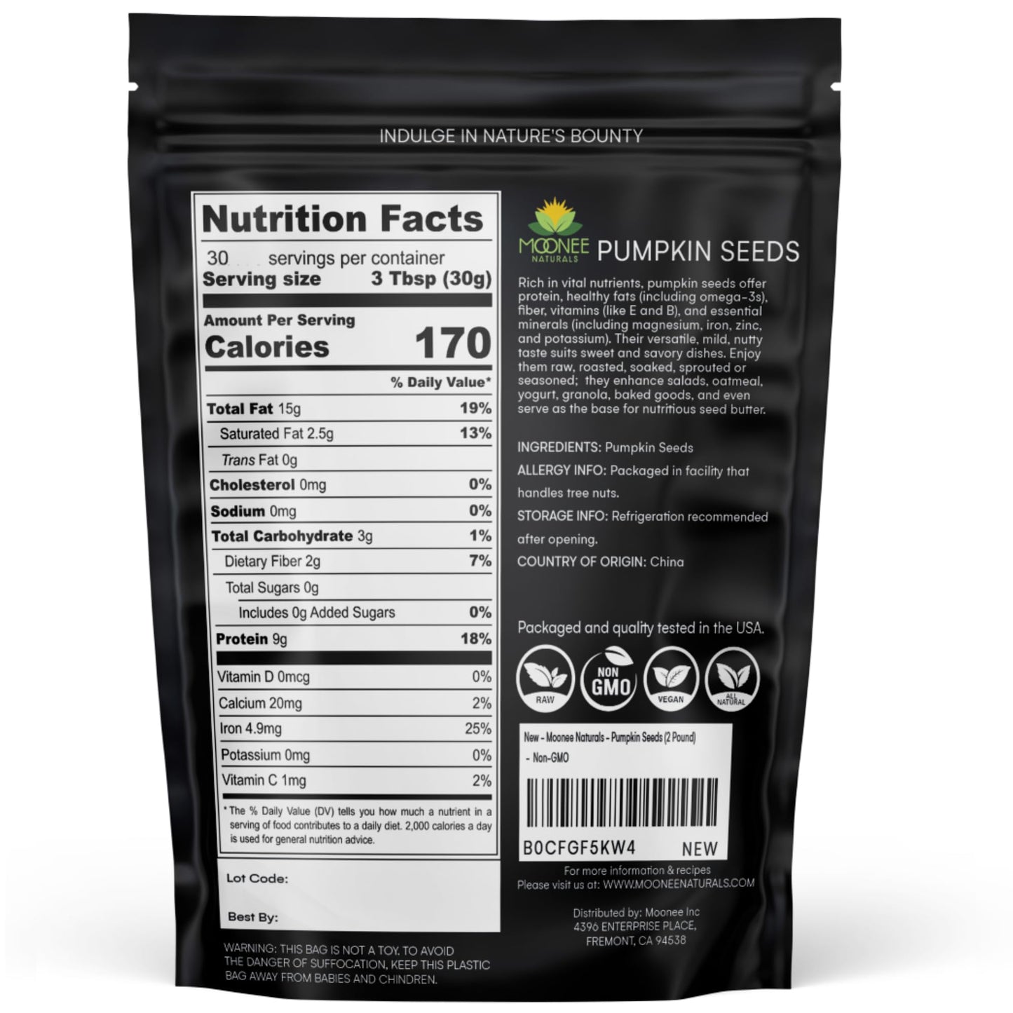 Moonee Naturals - Pumpkin Seeds - Certified Non-GMO (2 Pound)