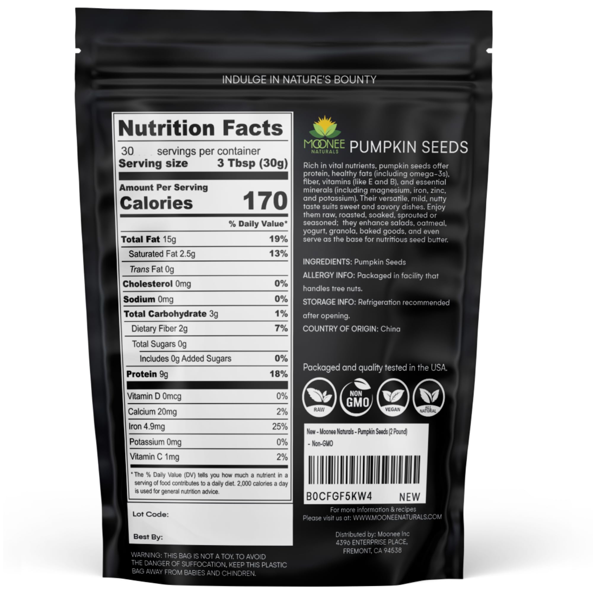 Moonee Naturals - Pumpkin Seeds - Certified Non-GMO (2 Pound)