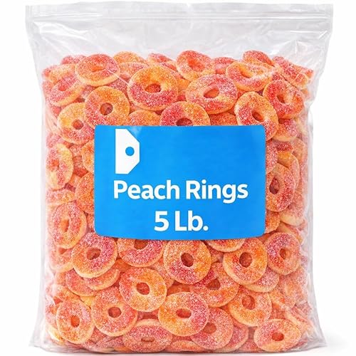 Peach Ring Gummy Candy - 5 lb Bulk Bag - Sugar Coated Chewy Peach Gummies - Soft Fruit Flavored Candy for Parties, Candy Bowls & Snacking