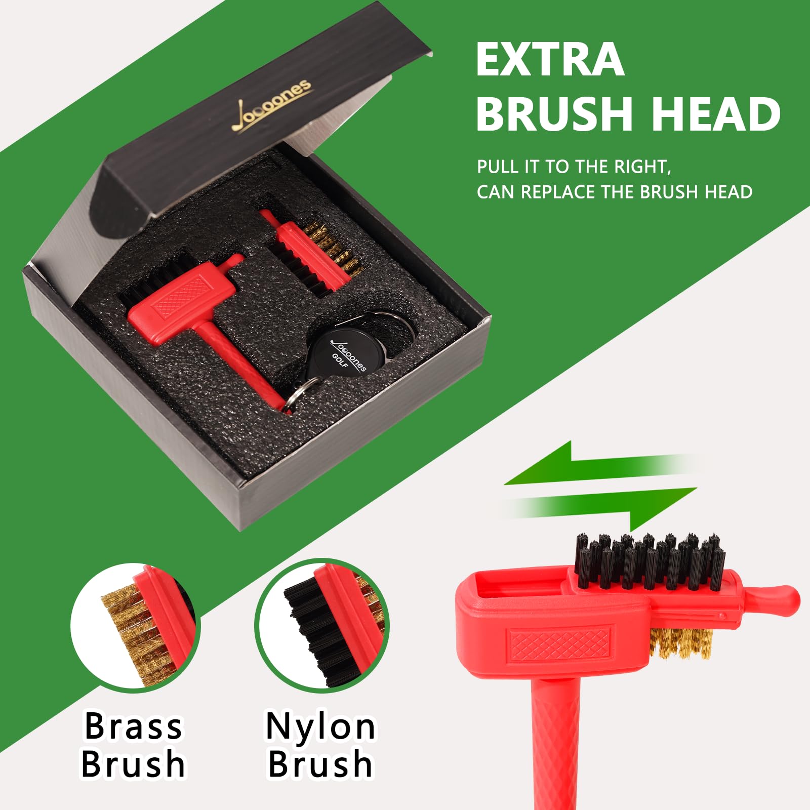 Joooones Mini Golf Brush with Nylon/Brass Bristles and Retractable Keychain - Pocket Brush Leave No Trace Clean Dual-Sided Brushes Easy to Carry(Red)